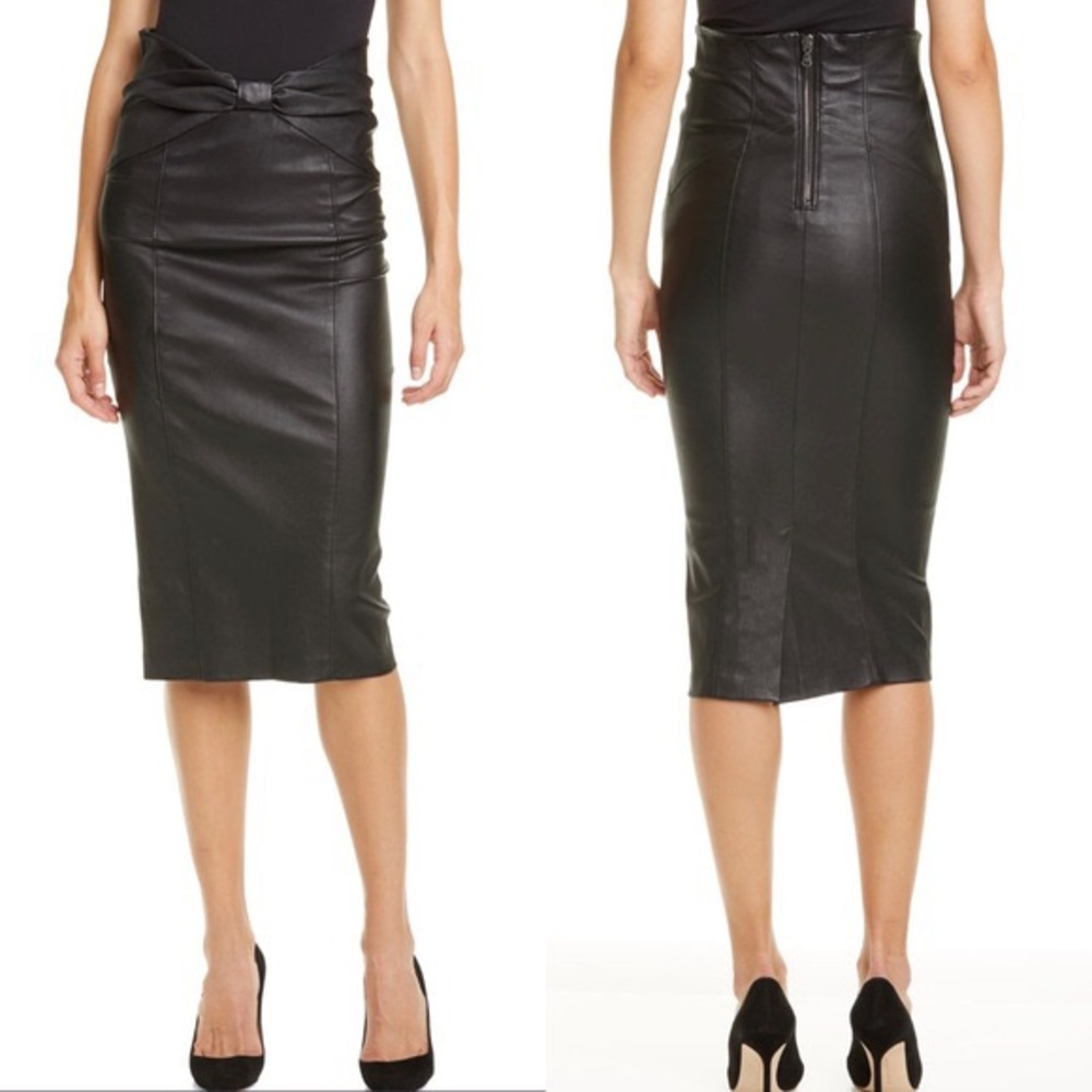 Veronica Beard Black Carlyn Leather Midi Skirt